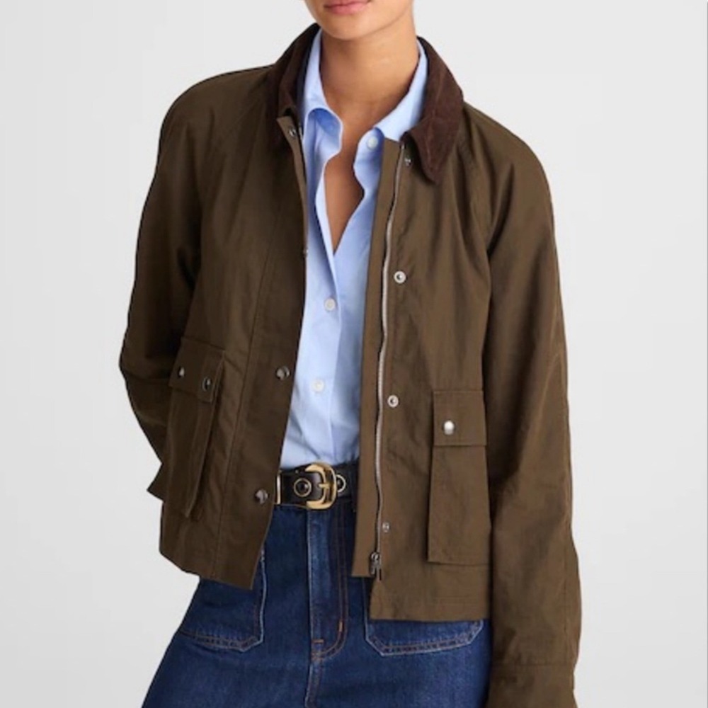 Madewell The Billie Short Jacket Trench Green Barn Utility Waxed Coat M NEW